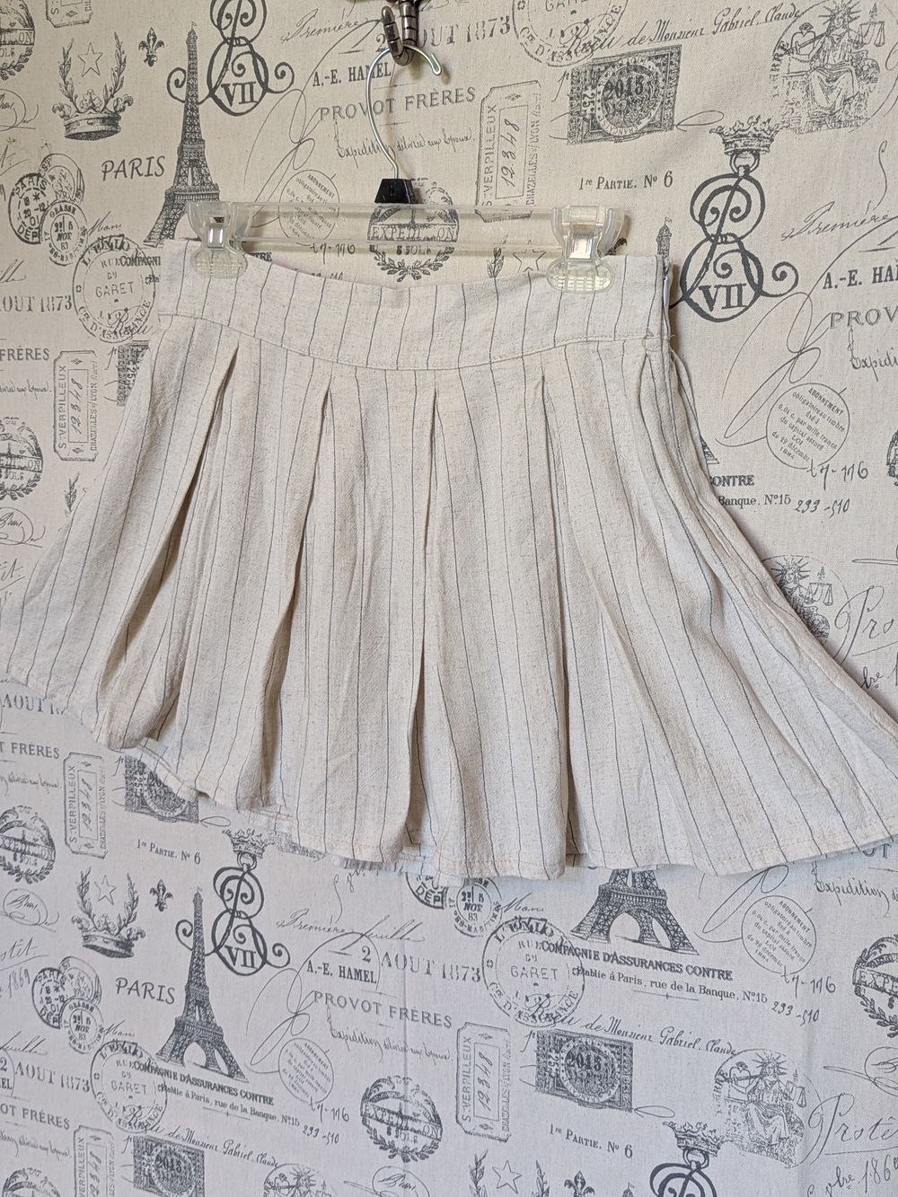 Linen Blend Cream Pinstripe Skater Skirt - Size Medium